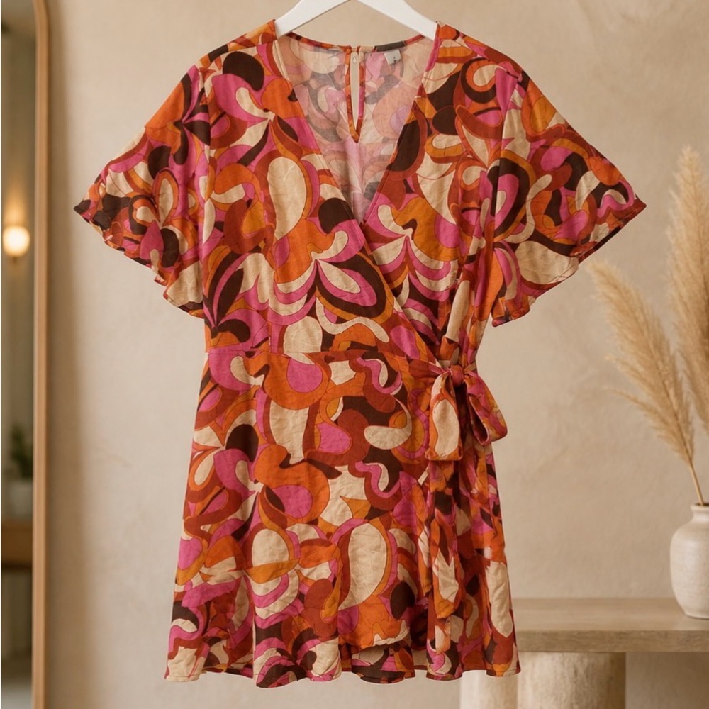Retro Wrap Skort in Pink, Orange & Brown